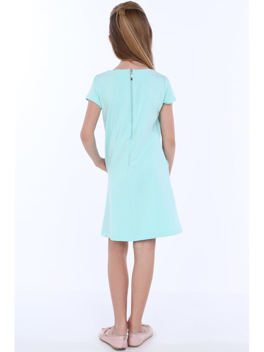 Mädchenkleid mit Taschen, helles Mint NDZ8149 – Online-Shop – Boutique